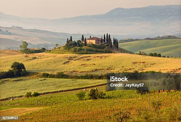 Hills And Landscape Of Tuscany Stock Photo - Download Image Now - Tuscany, Cottage, House