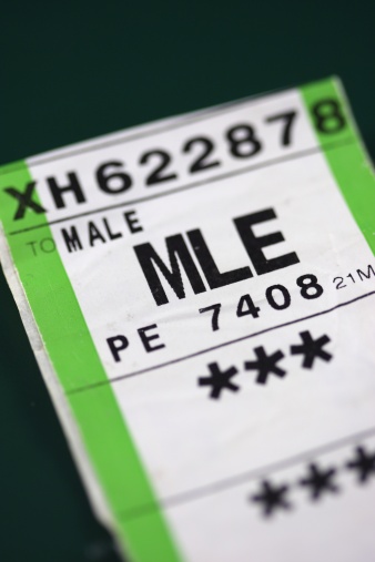 Baggage label for a flight to Male