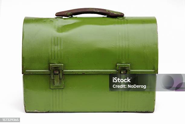 Vintage Green Metal Lunch Box Stock Photo - Download Image Now - Lunch Box, Retro Style, Old-fashioned