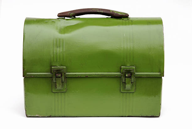 vintage verde caixa de almoço - lunch box box old green imagens e fotografias de stock