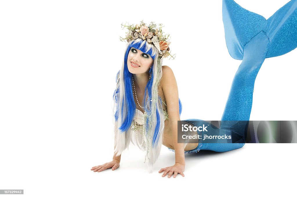 Young sirena sobre blanco - Foto de stock de Sirena - Seres mitológicos acuáticos libre de derechos