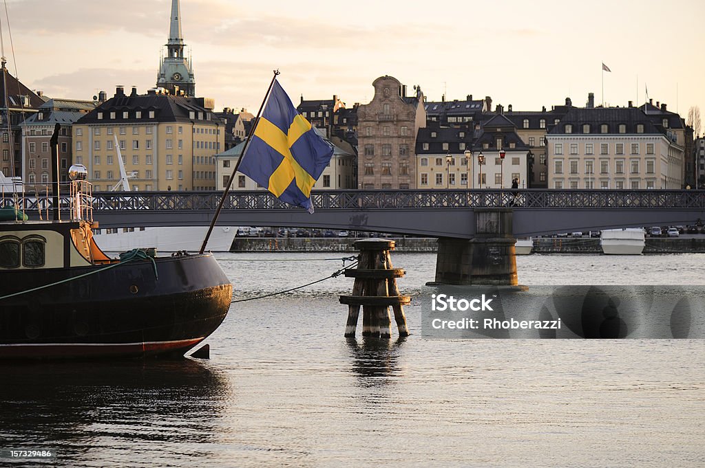 Le centre-ville de Stockholm - Photo de Drapeau libre de droits