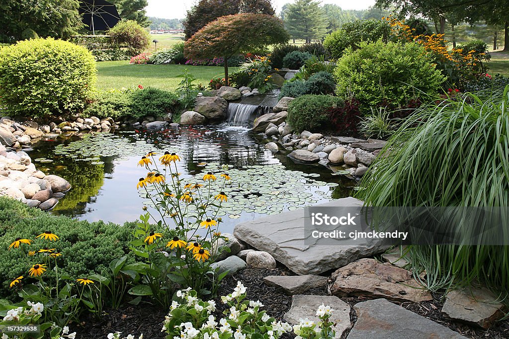 the perfect backyard  Pond Stock Photo