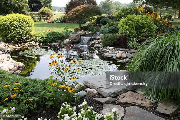 The Perfect Backyard Stock Photo - Download Image Now - Pond, Yard - Grounds, Water Garden