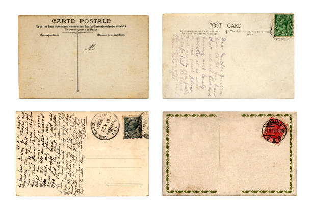 International postcards Four old postcards from different countries, two with messages. postcard stock pictures, royalty-free photos & images