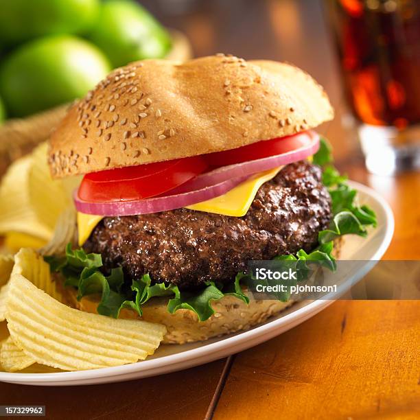 Burger Stock Photo - Download Image Now - Hamburger, Potato Chip, Alcohol - Drink