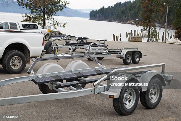 Boat Trailers With Trucks Stock Photo - Download Image Now - Vehicle Trailer, Nautical Vessel, Pick-up Truck