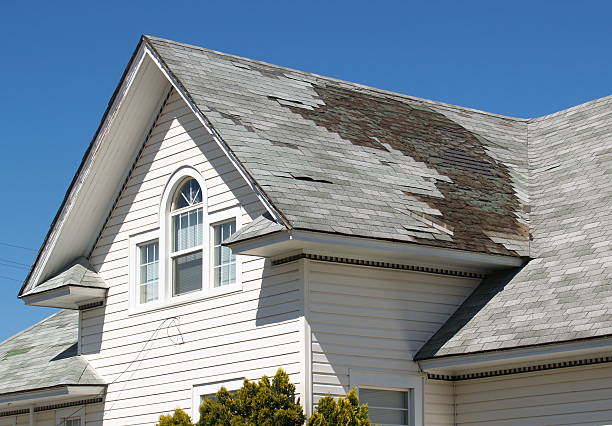 homeowner reparación del techo - dañado fotografías e imágenes de stock
