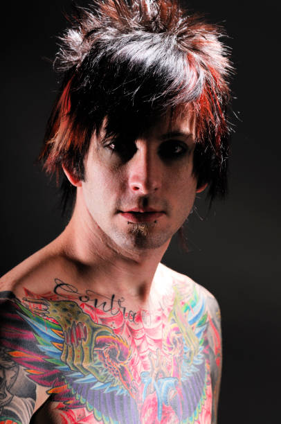 istock Punk youth with large tattoo on his chest 157330672