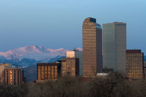 istock Downtown Denver skyline and pink alpenglow on Mount Evans 157330886