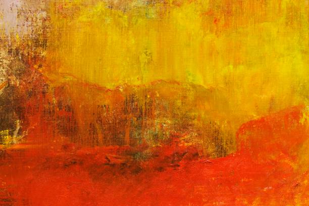 astratto dipinto sfondo giallo e rosso arte. - abstract oil painting paintings red foto e immagini stock