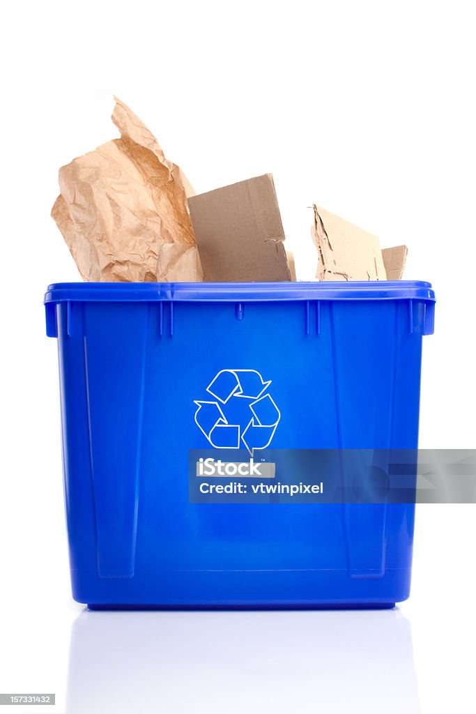 Recycling bin with paper http://www.gabyjalbert.com/banners_istock/recycling_banner.jpg Blue Stock Photo