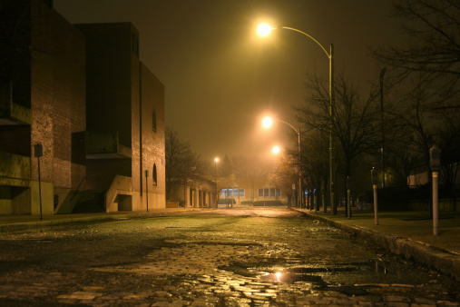 Panoramic areal view of a misty night in Berlin