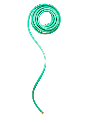 Wound up green garden hose on white.

[url=/file_search.php?action=file&lightboxID=3852548]