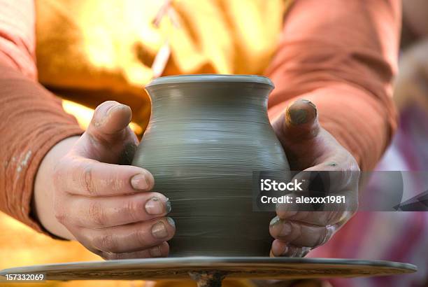 Potter Makes A Jug Out Of Clay Stock Photo - Download Image Now - Clay, Wet, Women