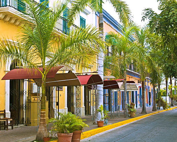 St John's, Antigua & Barbuda - March 21, 2015: When there is no cruise ship in the port, the colourful shopping streets for tourists are almost empty.