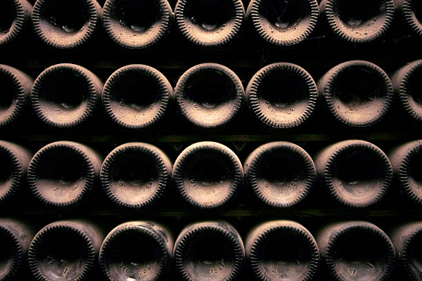 Old wine bottles stock photo