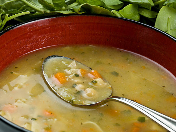 pollo minestrone - vegetable barley soup fotografías e imágenes de stock