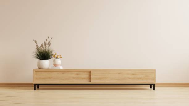 istock Tv shelf in modern empty room,minimal design. 1573325996