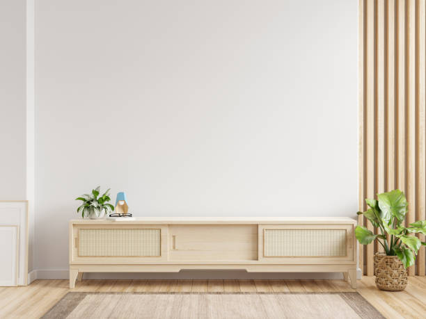 istock Tv shelf in modern empty room,minimal design. 1573326013