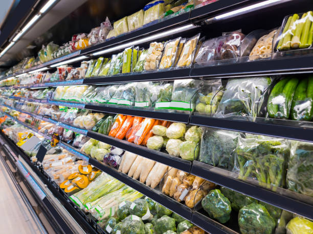 istock Vegetable on shelf in modern supermarket. 1573326347