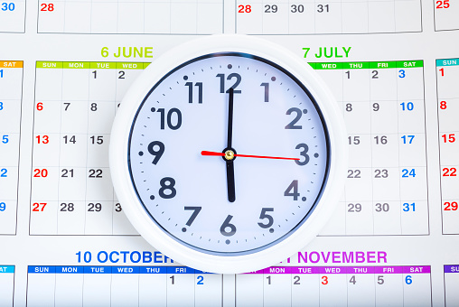 Clock and calendar. Image material of Work schedule, Deadlines, Study plan.