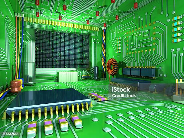 Cyber Zimmer Stockfoto und mehr Bilder von Computerkabel - Computerkabel, Illustration, Bizarr