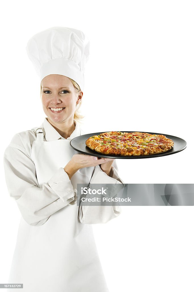 Le Chef sert des pizzas - Photo de Chef cuisinier libre de droits