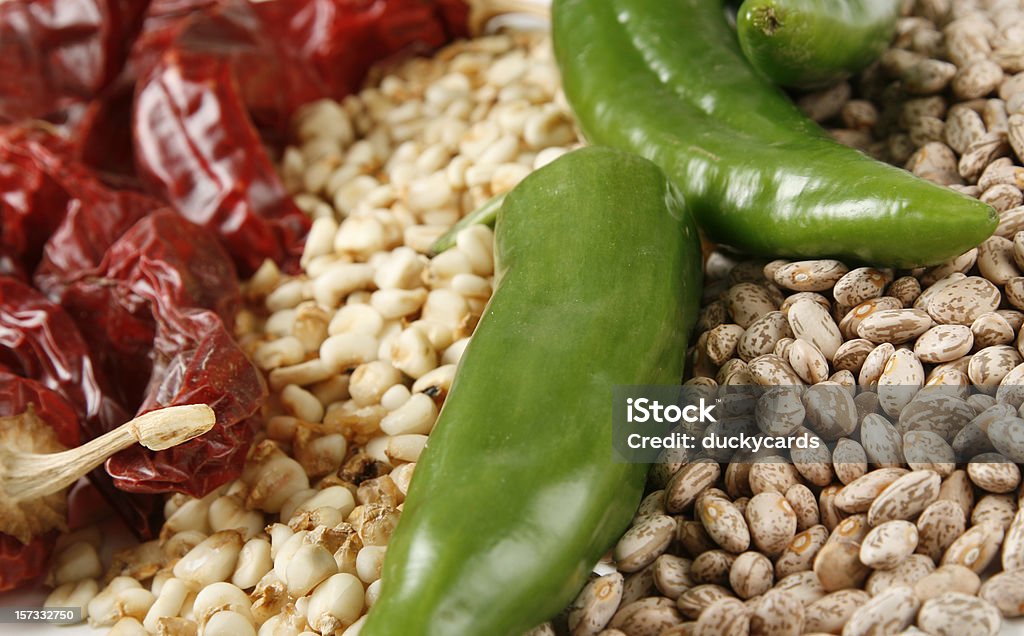 Rosso & verde Chili Peppers Hominy e stufati - Foto stock royalty-free di Nuovo Messico