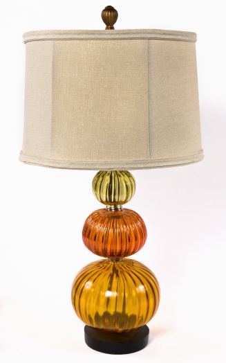 Glass lamp inspired in the seventies on white background