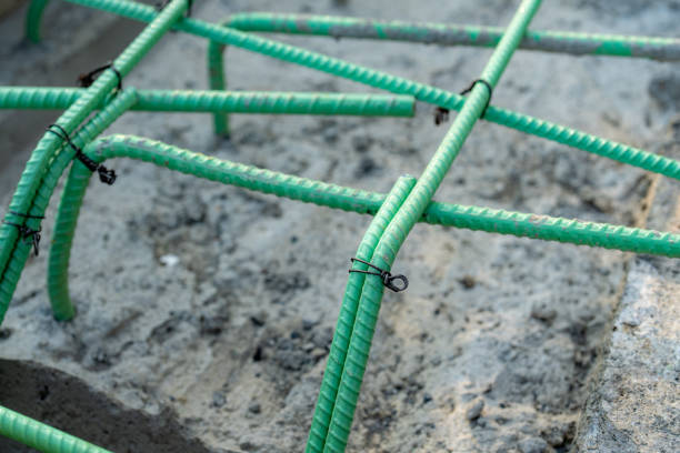 Epoxy coated rebar is used in concrete subjected to corrosive conditions.  These may include exposure to deicing salts or marine environments.