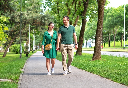 Mature couple walking down the street in suburbs of Zagreb city