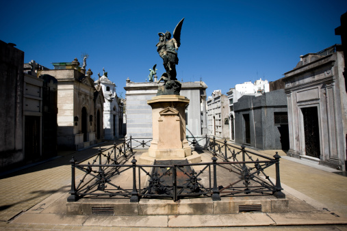 Famous Recoleta Cemetary in Buenos Aires under a deep blue sky, Argentina.