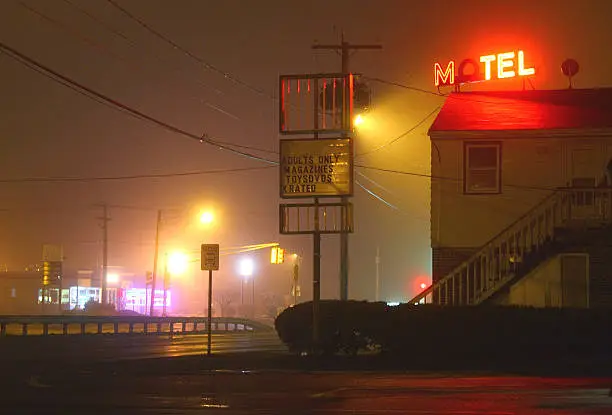 Seedy Motel shrouded in Fog
