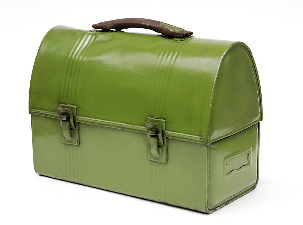 vintage verde caja de metal workman almuerzo - lunch box lunch box metal fotografías e imágenes de stock