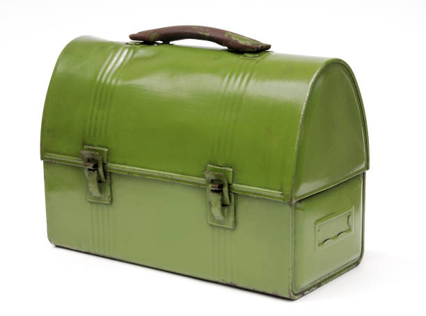 vintage verde metal do workman's merendeira - lunch box box old green imagens e fotografias de stock