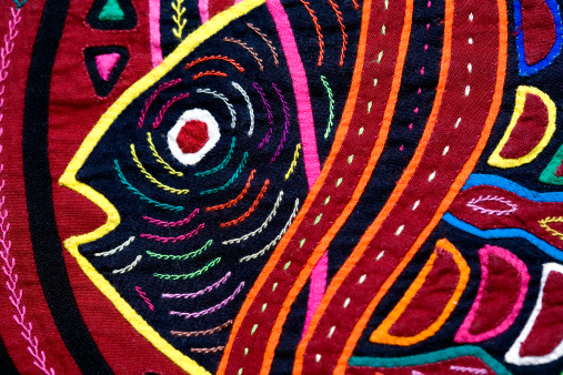Abstract Fish Mola, A Traditional Weaving By The Kuna People of Panama