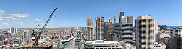 gran vista aérea vista panorámica del norte de chicago (xxl - chicago skyline antenna panoramic fotografías e imágenes de stock