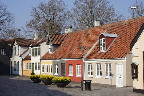 Poet Hans Christian Andersen home town Odense Hans Christian Andersen walked in these paved streets in Odense, Denmark as a child! hans christian andersen stock pictures, royalty-free photos & images