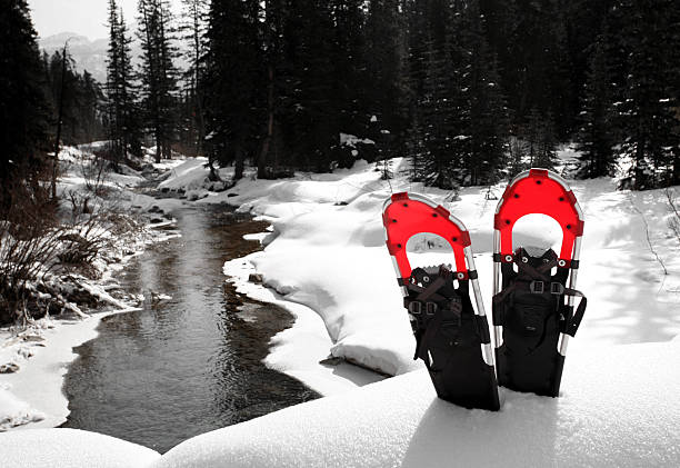 Red Snowshoes  snowshoeing snow shoe red stock pictures, royalty-free photos & images