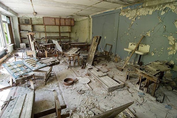 25 years have already past after Chernobyl disaster. There is small city Pripyat (about 5 kilometers form the Chernobyl nuclear station). This is classroom in abandoned school. 