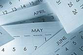 The months and days of the year on calendar paper