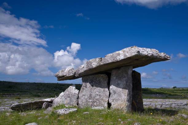 Ireland: Ancient Portal Tomb (Dolmen) on the Burren at Poulnabrone in County Clare, from the neolithic era as early as 4000 BC.  The tomb, which once held multiple human remains, was originally covered with a mound of earth.