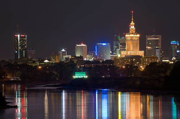 Warsaw by night stock photo