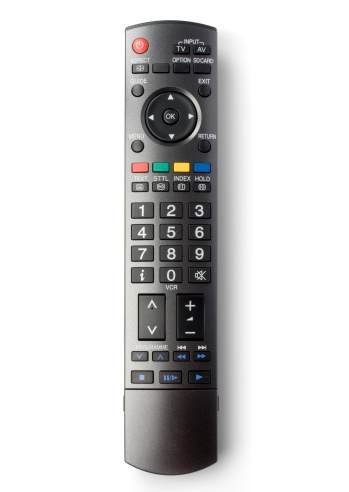 Televisor con control remoto (trazado de recorte), aislado sobre fondo blanco photo