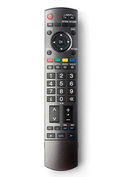 Photo of TV remote control (clipping path), isolated on white background
