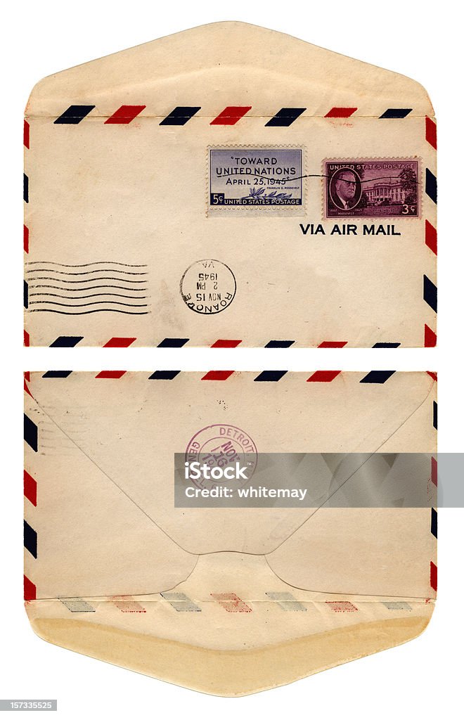 Airmail конверт из США, 1945 года - Стоковые фото Почтовая марка роялти-фри