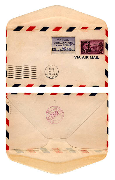airmail конверт из сша, 1945 года - old envelope стоковые фото и изображения