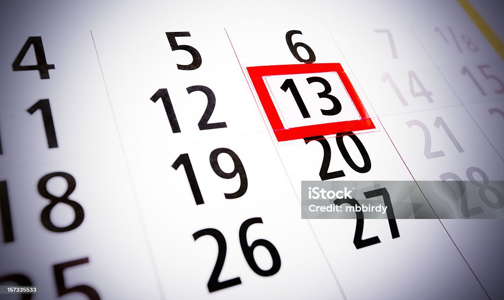 Friday the 13th Friday the 13th. Calendar, bad luck, time, stress or fear concept. Number 13 Stock Photo