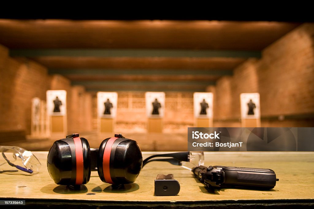 Shooting range Shooting equipment ready to use Target Shooting Stock Photo